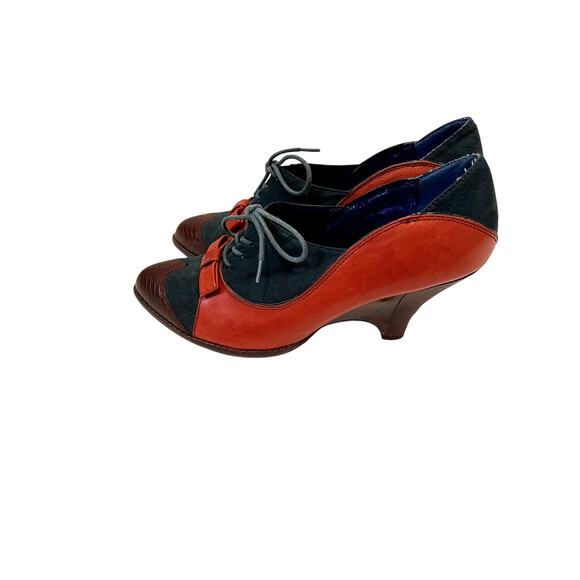Poetic License red blue leather and suede 1940 style pump laces and bows EU 39.5 - Picture 6 of 10